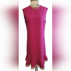 Victoria Beckham for Target Fuchsia Pink White Trim Ruffled Hem Sleeveless Dress